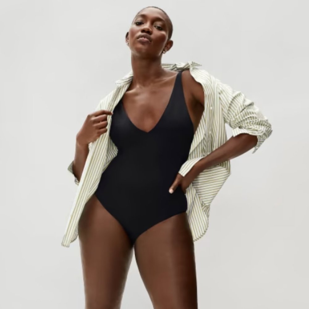 Everlane The V-Neck One-Piece - Black
